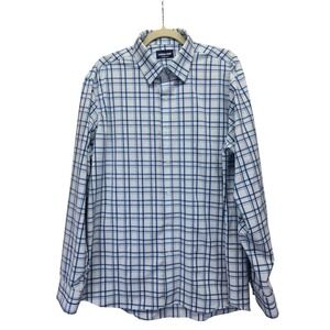 Lands' End Mens Blue White Plaid Long Sleeve Button‎ Shirt Large 16-16.5 34/35